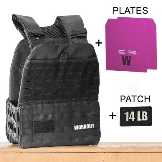 Zátěžová taktická plátová vesta 14 lb WORKOUT 4.0 - Black + nášivka (pro WOD Murph)