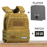 Zátěžová taktická plátová vesta 20 lb WORKOUT 3.0 - Khaki + nášivka (pro WOD Murph)