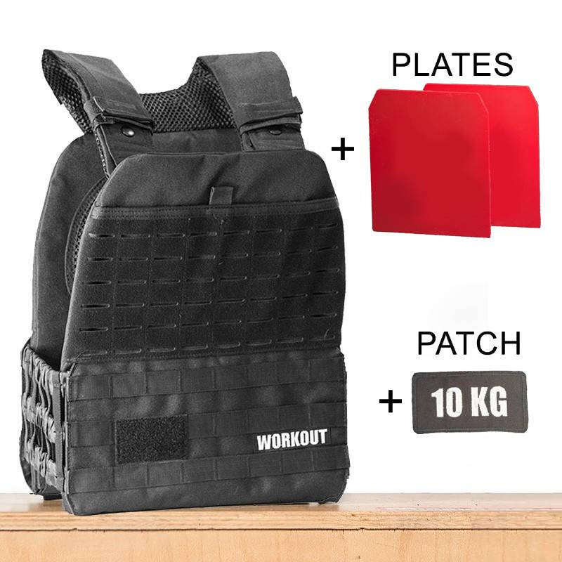Zátěžová taktická plátová vesta 10 kg WORKOUT - černá